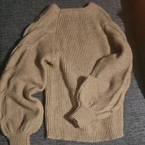 Lush Tan Sweater with Braided Sleeves